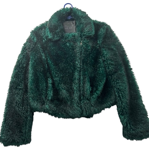 Belle Vere Jackets & Blazers - BELLE VERE | Emerald Green Faux Fur Moto Jacket (XS)